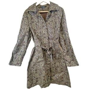EUC FCUK Trench Rain Coat Sz 8 Medium Cottagecore Prairiecore Floral Lightweight